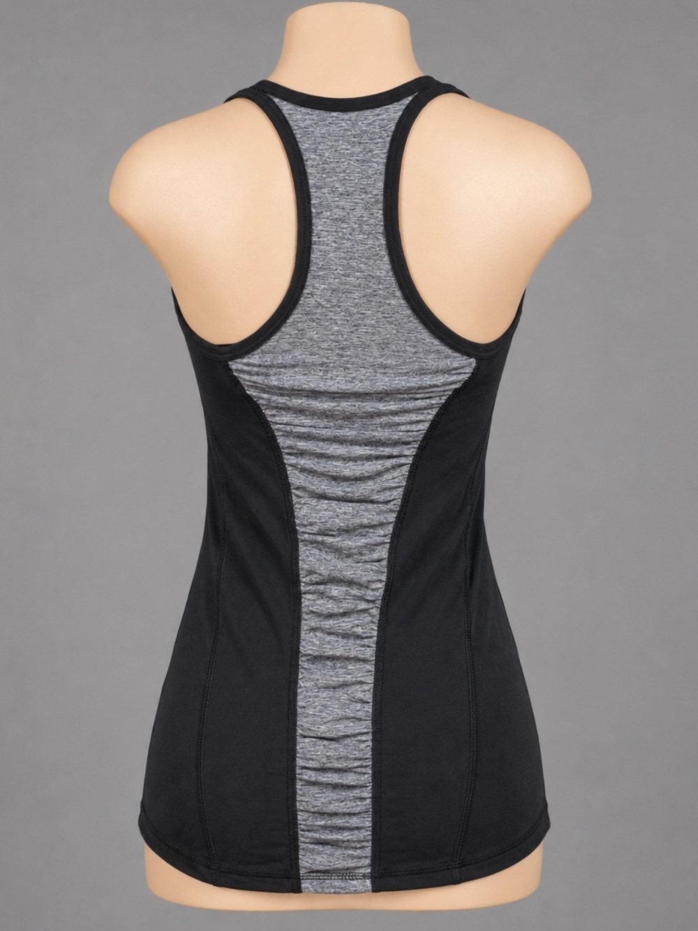 Champion Black and gray ruched racer back fitted S/P built in bra workout top